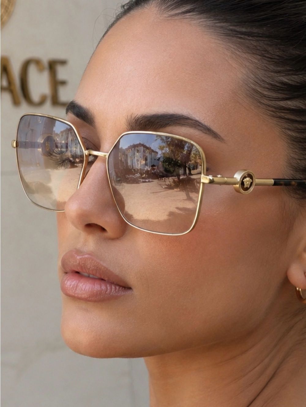 Versace Gold Frame Sunglasses with Brown Gradient Lenses